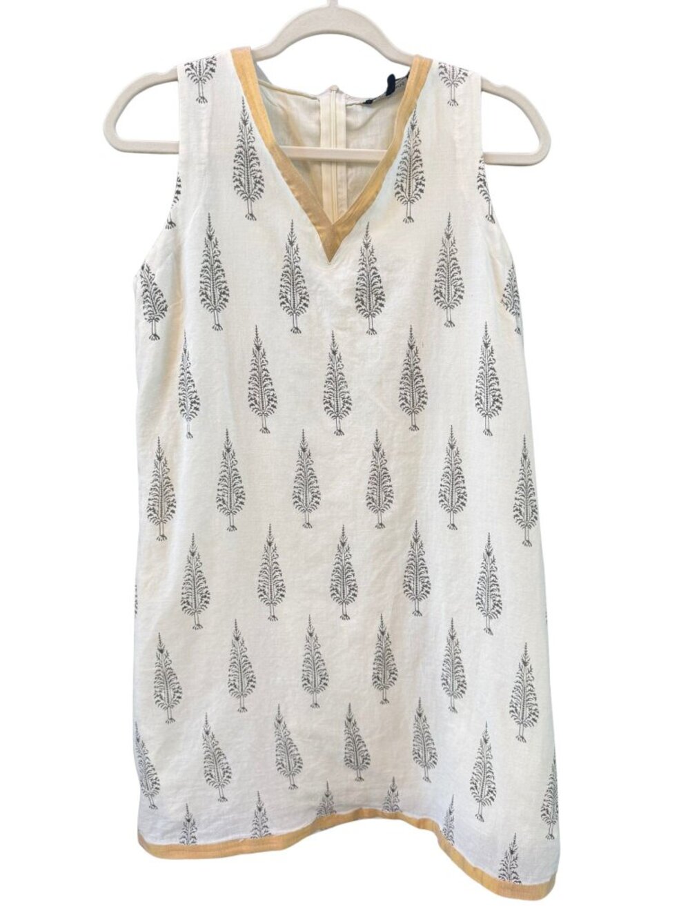 Cottonworld 100% Cotton Shift Dress Ivory Tree Print Sleeveless V Neck Medium
